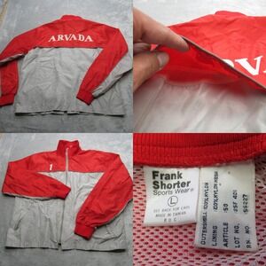 Frank Shorter Arvada Jacket Unisex Large Red Gray Pockets Full Zip Track Running